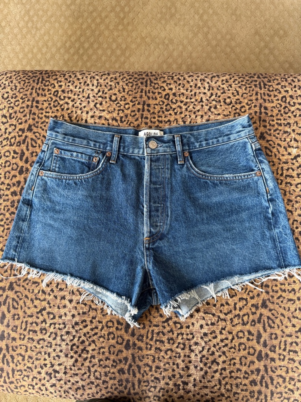 Agolde Blue High-Rise Raw Hem Denim Shorts - Picture 3 of 3
